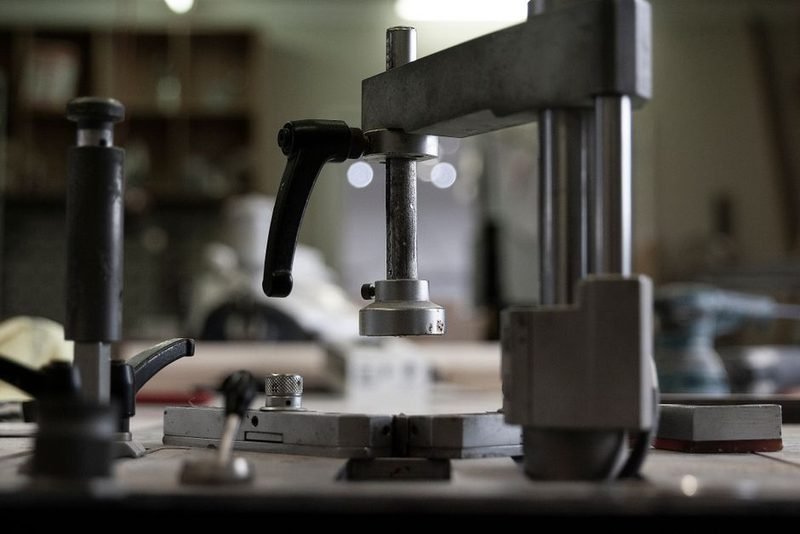 Shop machinery set up on the bench.